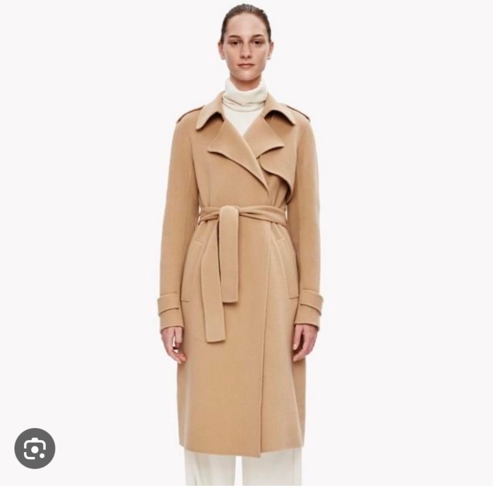 Theory Double Breasted Camel Hair Wool Trench